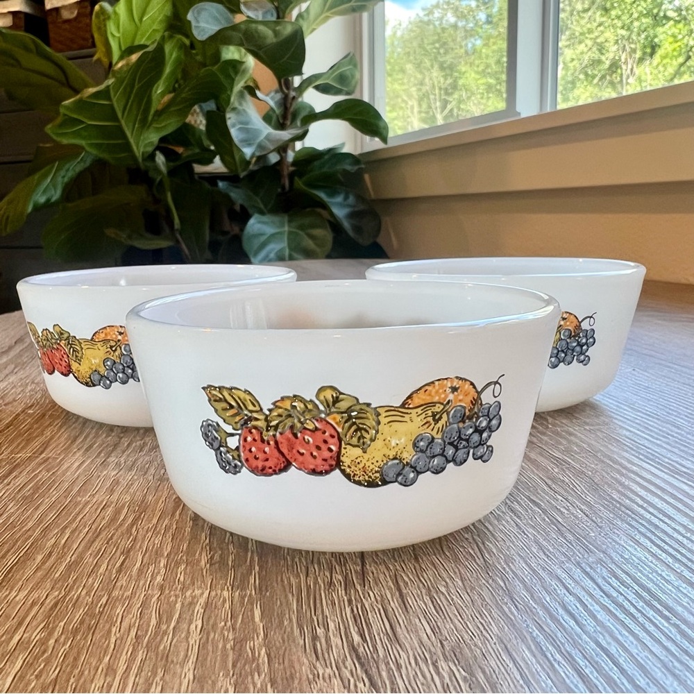 Anchor Hocking Fire King custard bowls in Harvest Bounty